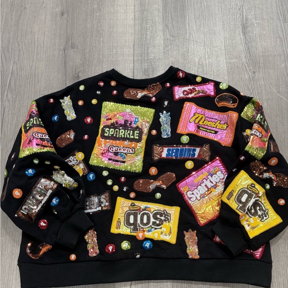 QUEEN OF SPARKLES Halloween Candy Black Sweatshirt - Picture 4 of 5
